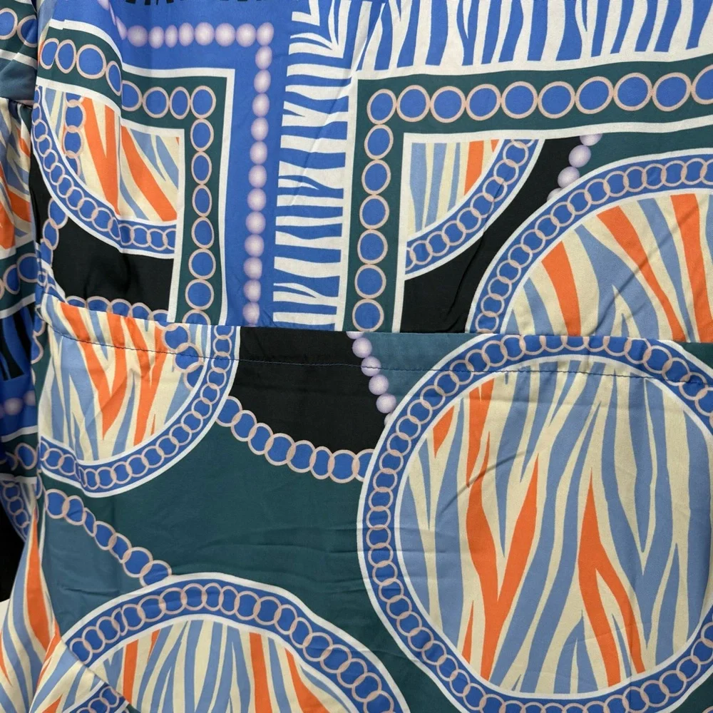 Patterned Blue and Orange Dress - Picture 5 of 11